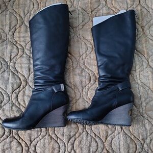 TSUBO Black Wedge Knee-High Boots